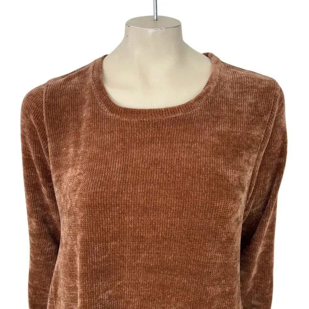 NEW LOGO Lori Goldstein Slouchy Pocket Chenille Tunic Sweater in Brown SZ M